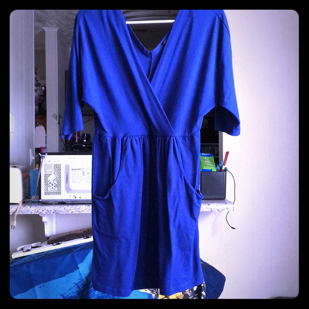 Blue quarter sleeve dress w/ pockets